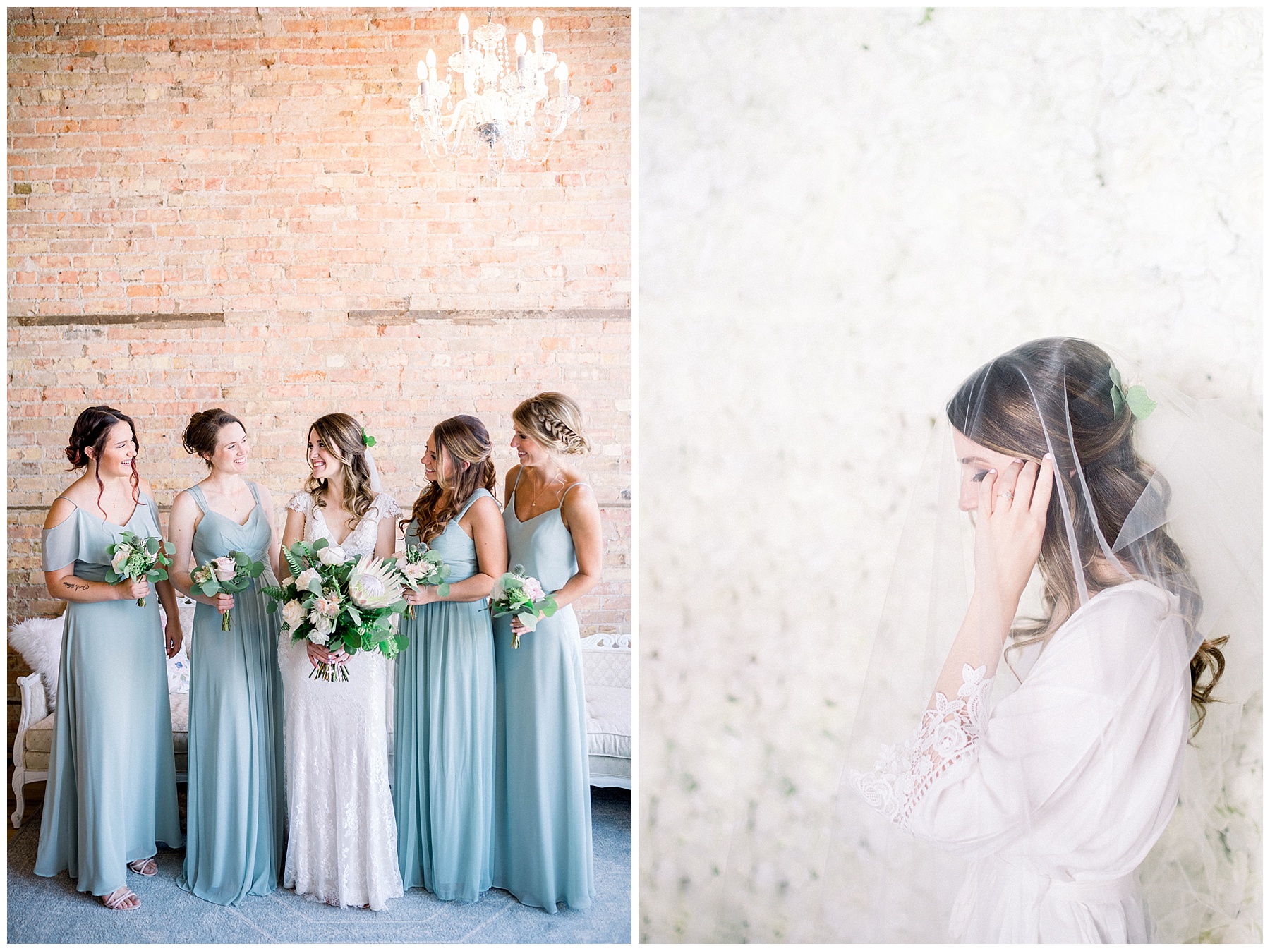 bridesmaid in long blue dresses